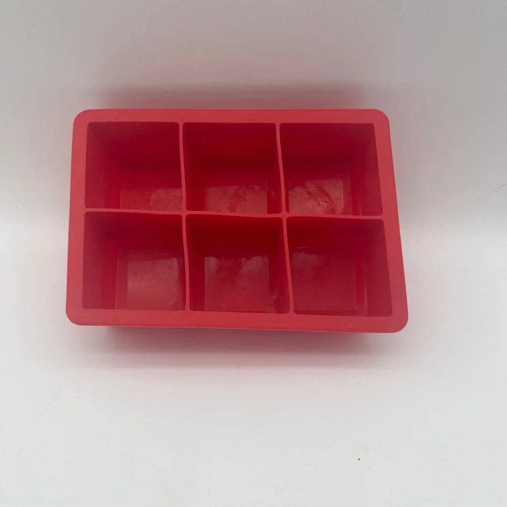 Red Silicone Large Square Ice Cube Tray 6 Cavity Flexible Whiskey Cocktail Mold